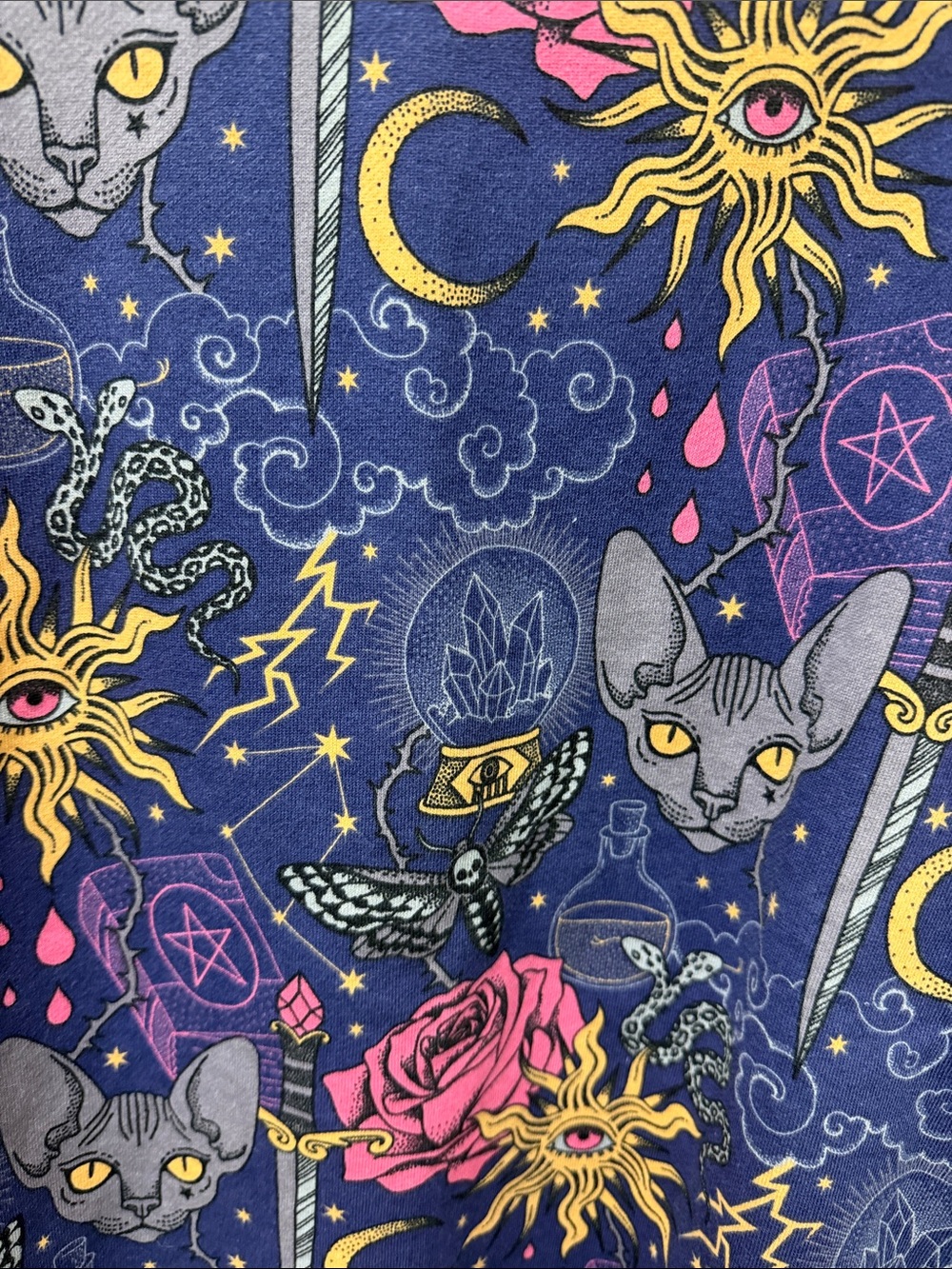 Earthbound Mystical Sphynx Cat Print Sweatshirt in Navy & Pink - Picture 8 of 8